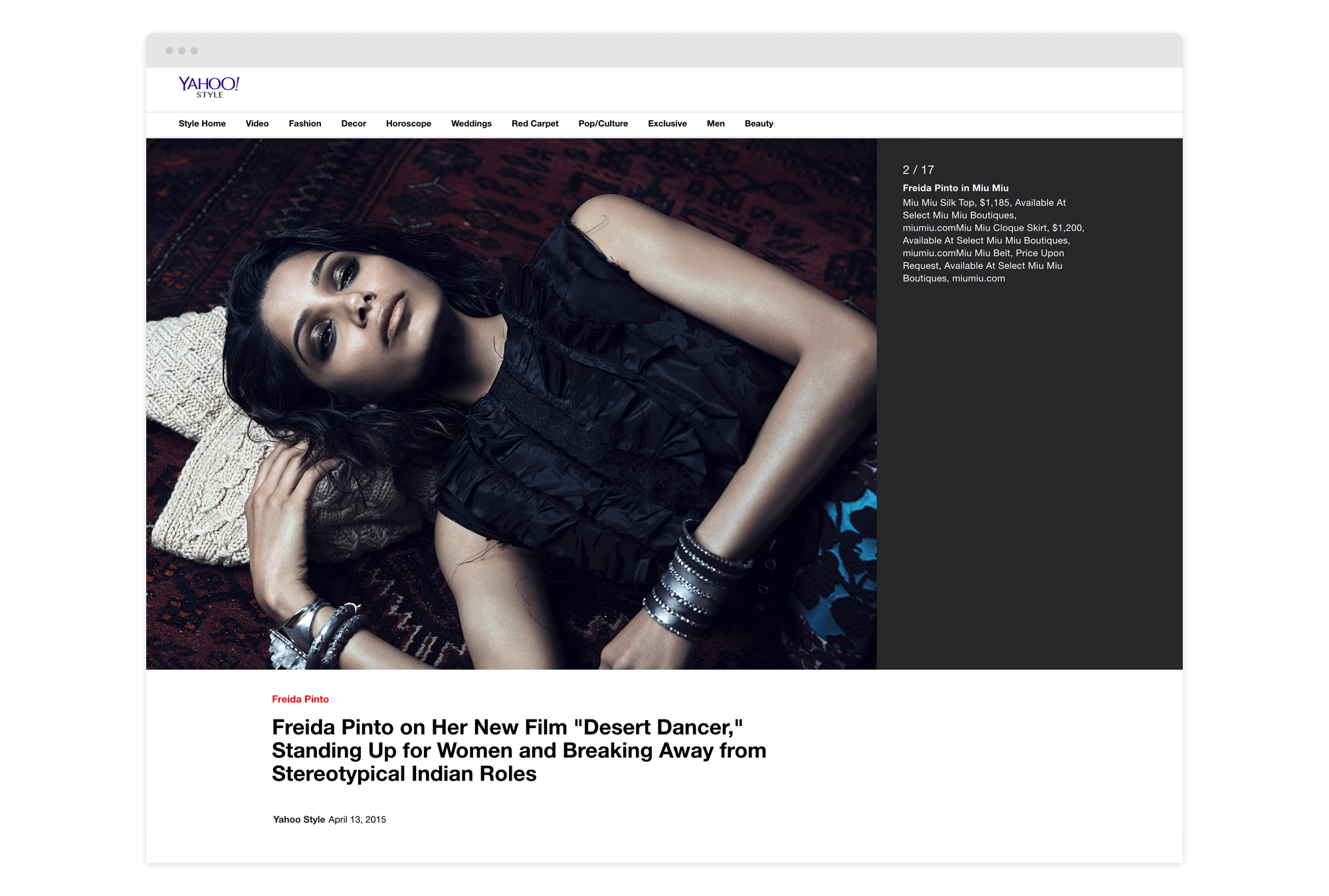 Freida Pinto on Yahoo Style | Content Strategy and Photography by Jane Smith Agency